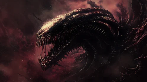 Xenomorphic void serpent with biomechanical teeth array