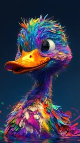 Hyper-saturated multicolor duck portrait with glossy beak