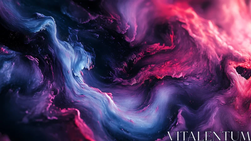 Swirling pink and blue nebula forms twisting luminous waves