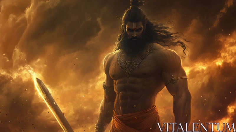 Mythic warrior portrait in dramatic digital painting chiaroscuro.