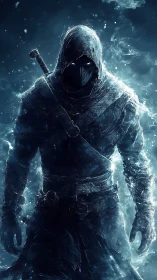 Frozen shadowblade stalker in stormlit ghostly froststorm.