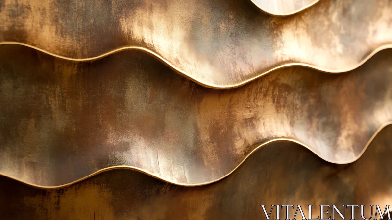Golden metallic wave panels forming abstract wall relief.
