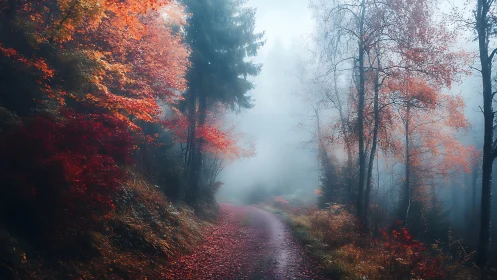 Crimson Whispers Through the Autumn Mist.