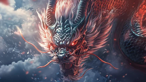 Mythic dragon head rendered in dynamic cinematic digital lighting