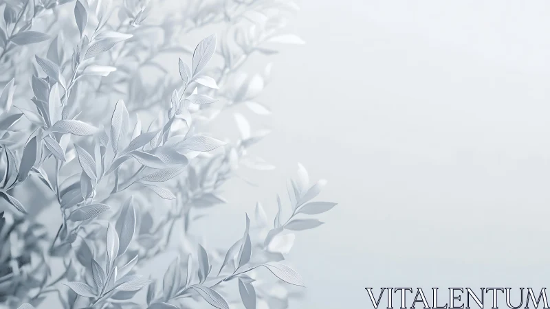 White monochrome leafy branches extend across soft backdrop