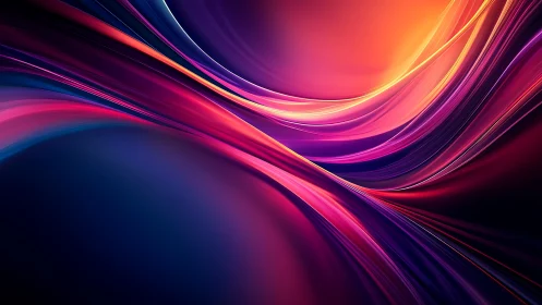 Vibrant neon light waves over deep gradient field.