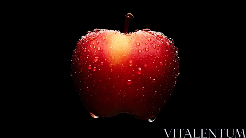 High-contrast macro of wet red apple on pure black backdrop