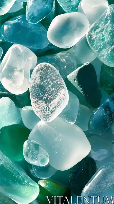 Translucent aqua pebbles reveal polished, frosted microtextures