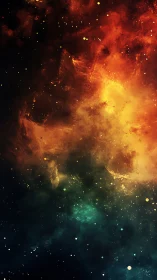 Stirring cosmic nebula glows with warm reds and deep blues