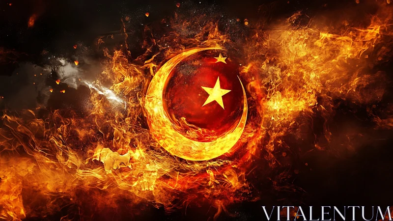 Crescent and star emblem rendered as molten fiery plasma vortex