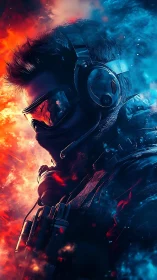 Tactical operator profile in dual-toned inferno and ice haze.