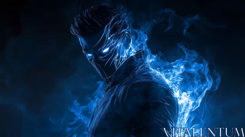 Blue spectral warrior channels searing electric flame power