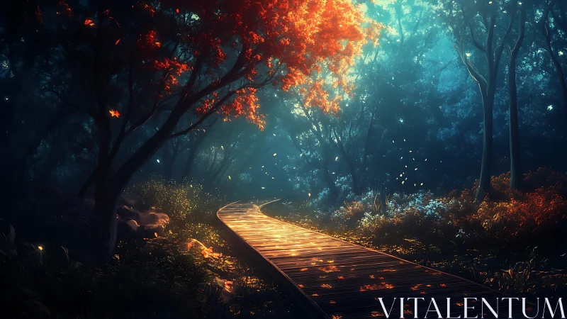 Enchanted Forest Path Glowing Through Twilight.