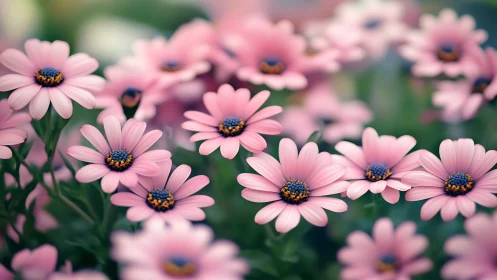 Pink daisy flowers in garden setting with selective focus.