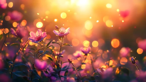 Backlit Flowers with Bokeh: Golden Hour Macro Composition