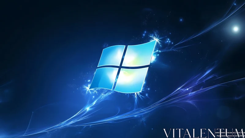 Luminous blue window logo glows over deep cosmic background
