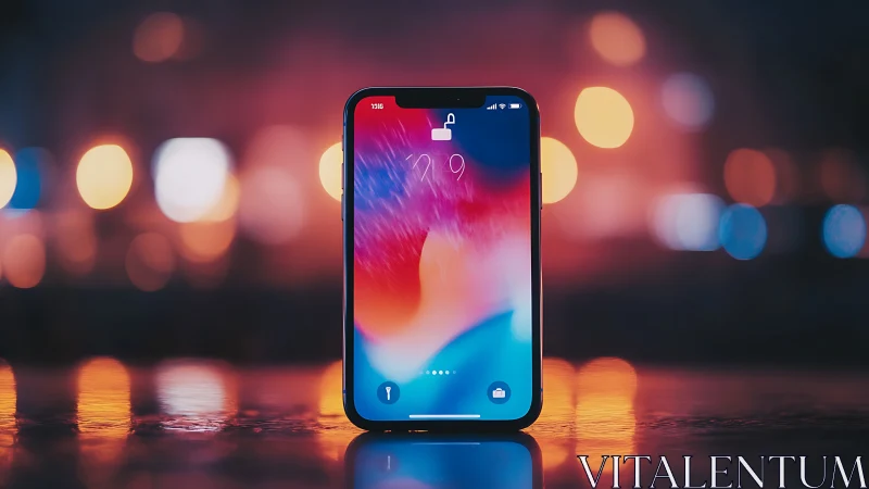 Modern Phone Glows Against Dreamy City Lights.