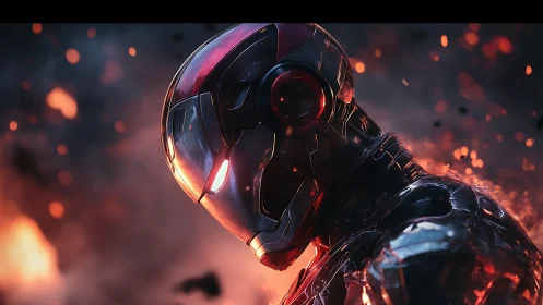 Steel-clad guardian listens to the falling embers of war