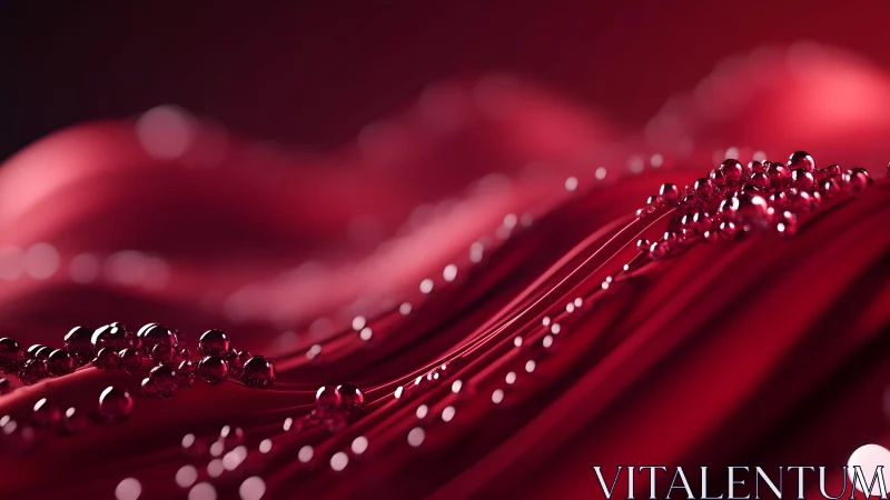 Gleaming Ruby Red Abstract Waves with Reflective Droplets.