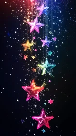 Rainbow crystal stars glow against deep cosmic night sky