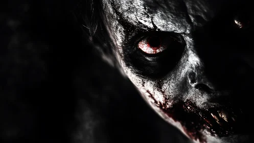 High-contrast horror portrait with extreme chiaroscuro detail.