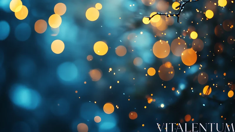 Golden bokeh orbs drift across cool cyan defocused field
