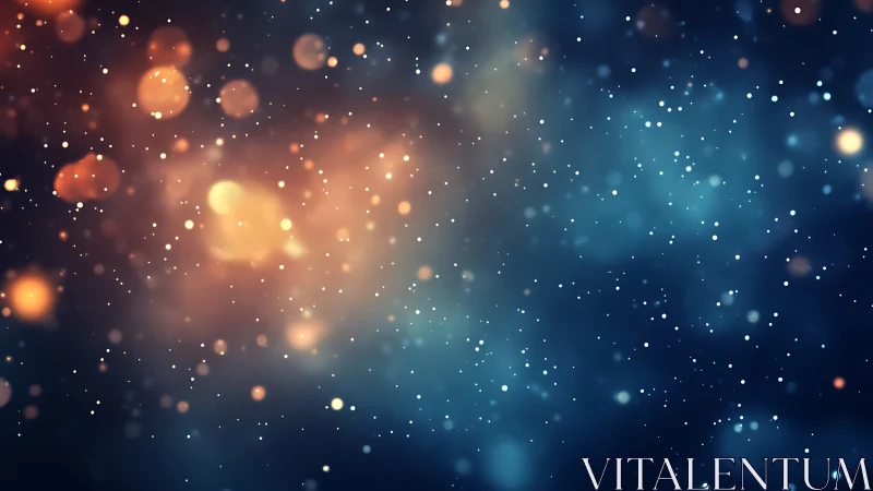 Stardust embers drift softly through a deep twilight cosmos