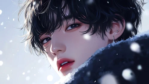 Snowlit gaze of a quiet dreamer in soft winter light.