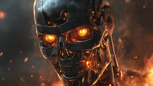 Cybernetic endoskeleton portrait with molten-core optics
