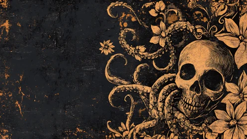 Twining skull and tentacles tell a dark yet elegant story