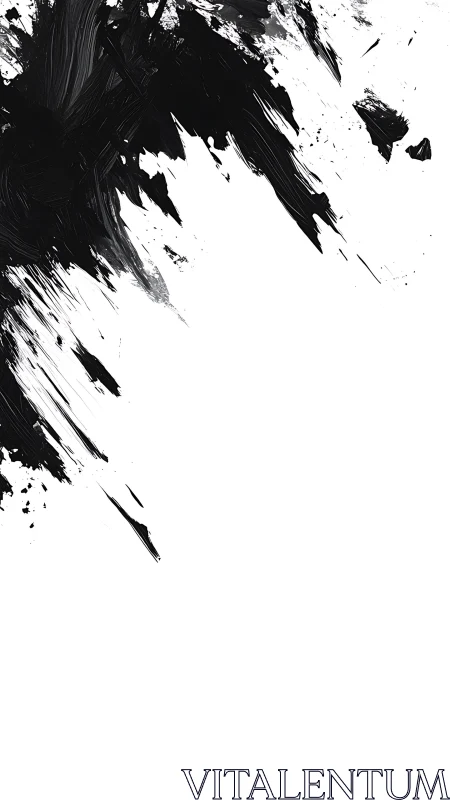 Black paint strokes diagonally sweep across white space