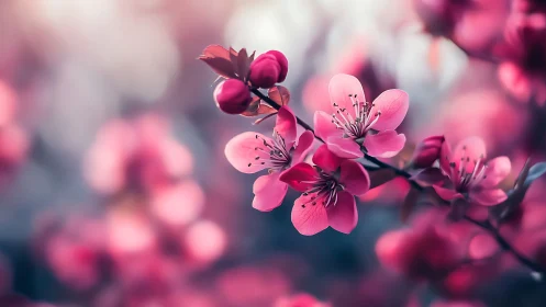 Pink Cherry Blossoms in Soft Focus Botanical Composition.