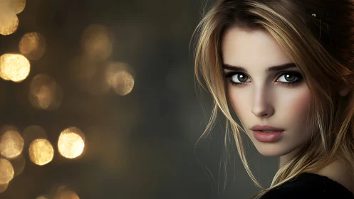 Portrait of woman with bokeh lights uses shallow depth