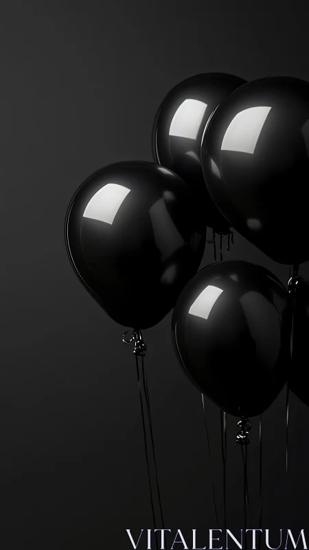 Elegant Black Balloons Dancing in Shadowed Light.