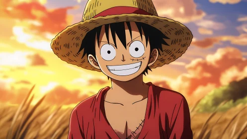 Sunlit straw-hat adventurer smiles under a glowing sky