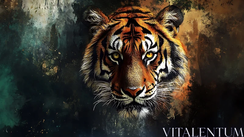 Tiger portrait with abstract dark and warm backdrop.