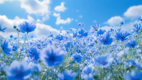 Blue cornflowers dance beneath endless sky.