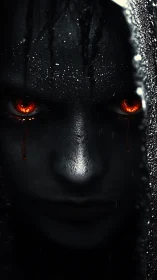 Burning eyes in rain-soaked darkness stare through void.