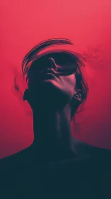 Neon eclipse portrait of a blurred dreamer in crimson hush.