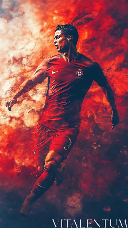 Blazing football runner carved from swirling stadium fire.