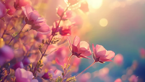 Pink Cosmos Dreams Beneath Golden Hour Glow.