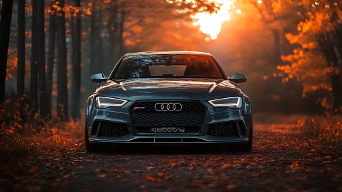 Sport sedan cuts through autumn forest light with precision