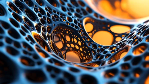 Metallic lattice structure with orange illuminated voids.