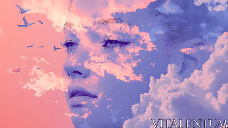 Soft daydreaming sky blends a calm face and drifting clouds