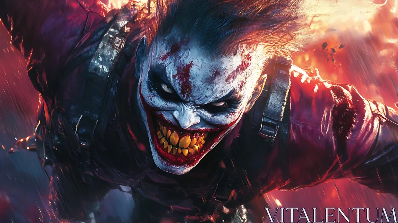 Wild grinning antihero lunges through a storm of blazing color.