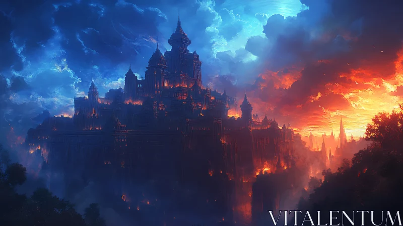 Bifurcated atmospheric citadel under dual-spectrum sky.