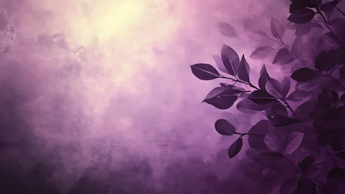 Ultraviolet leaf silhouette against luminant misted ground.