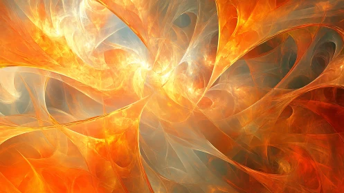 Radiant orange fractal energy bloom with luminous swirling filaments.