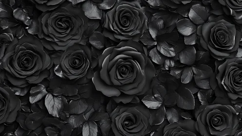 Black Roses and Foliage in Monochrome