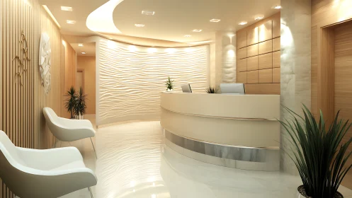 Parametric reception interior with sculpted wave wall surfaces.